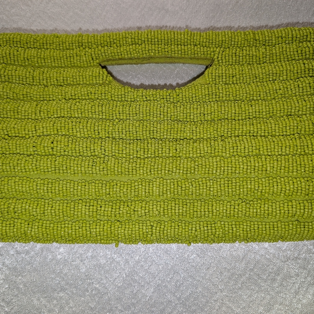 Lime Green beaded clutch with gold chain
